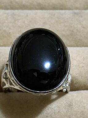 Sterling Silver Black Onyx Statement Ring Size 6 Signed